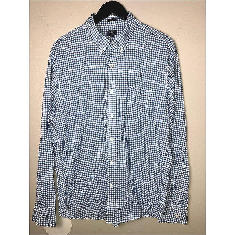 J. Crew Summer Shirt Slim Blue Gingham Button-Down Men's XL Shirt Clean Prep